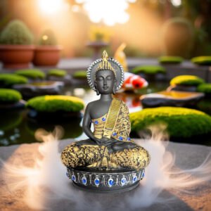 Home meditating buddha statue for home décor, peace, positivity and spiritual harmony decorative showpiece 15 cm (resin, black, gold)