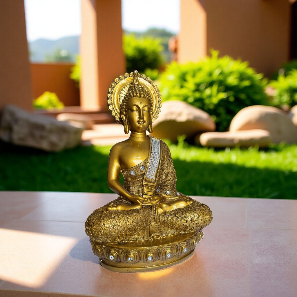 serene buddha figurine for spiritual decor, meditation & peaceful living spaces decorative showpiece 15 cm (ceramic, gold) serene buddha figurine for spiritual decor, meditation & peaceful living spaces decorative showpiece 15 cm (ceramic, gold)