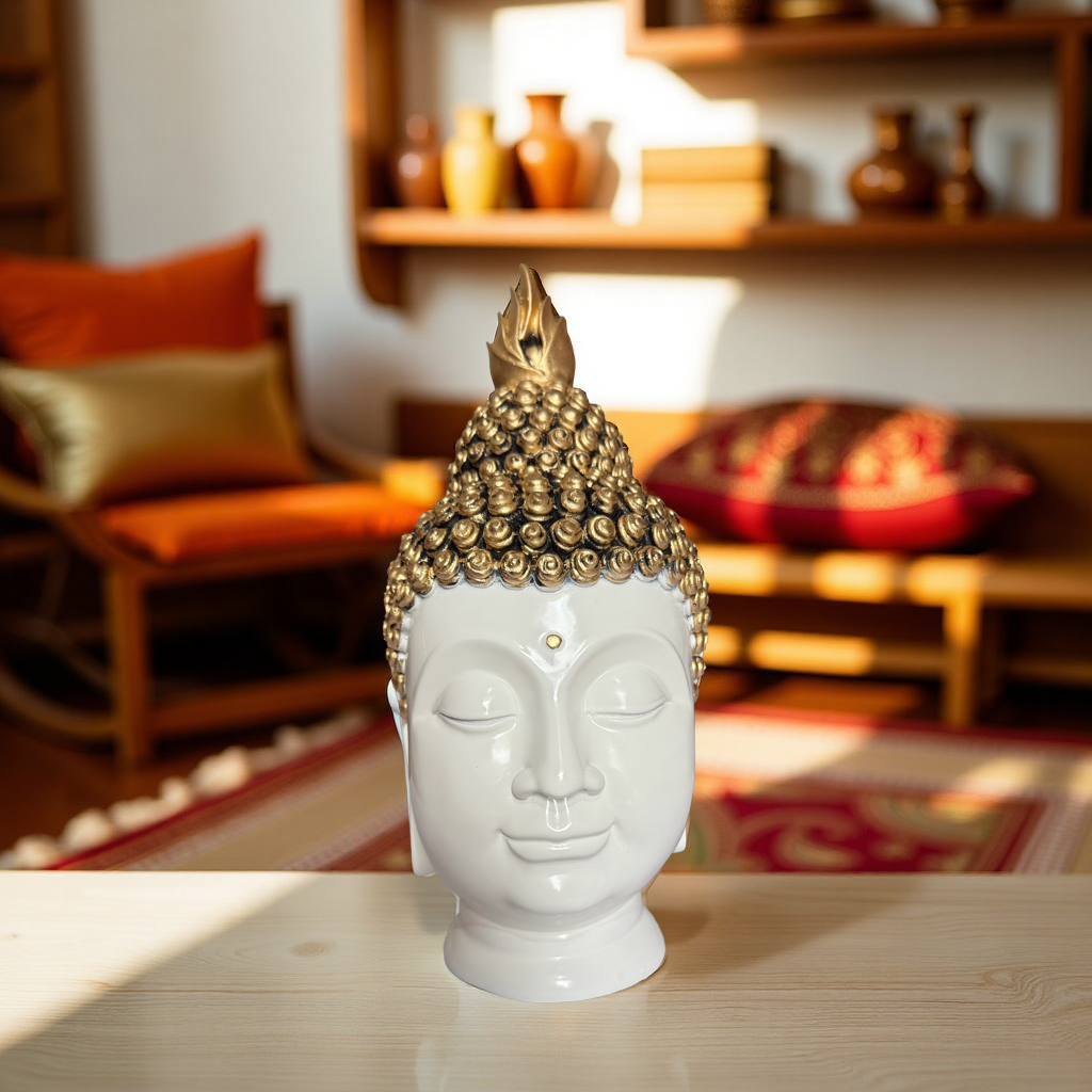 elegant golden buddha head statue for home décor, peace and spiritual balance decorative showpiece 10 cm (ceramic, white, gold) elegant golden buddha head statue for home décor, peace and spiritual balance decorative showpiece 10 cm (ceramic, white, gold)