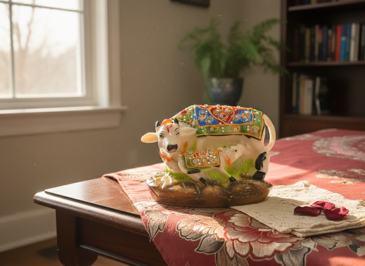 handcrafted resin cow with calf idol for home decor, vastu & living room decorative showpiece 7.62 cm (resin, white, pink) handcrafted resin cow with calf idol for home decor, vastu & living room decorative showpiece 7.62 cm (resin, white, pink)