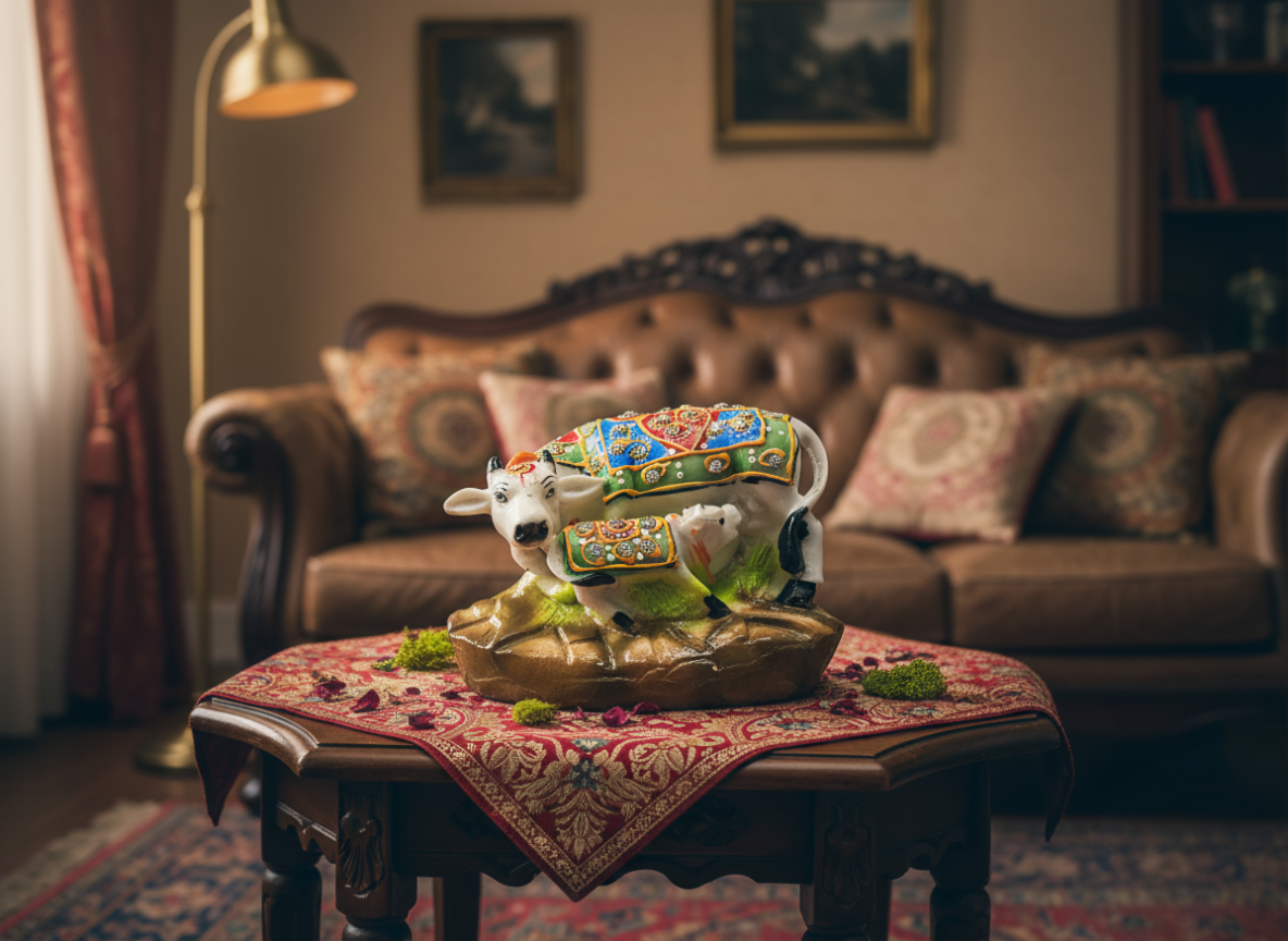 handcrafted resin cow with calf idol for home decor, vastu & living room decorative showpiece 7.62 cm (resin, white, pink) handcrafted resin cow with calf idol for home decor, vastu & living room decorative showpiece 7.62 cm (resin, white, pink)