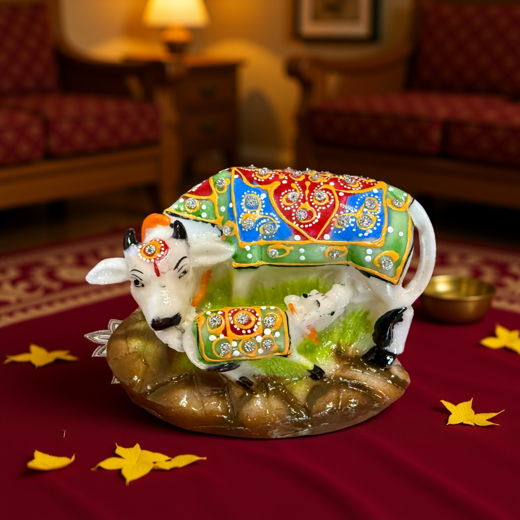 handcrafted resin cow with calf idol for home decor, vastu & living room decorative showpiece 7.62 cm (resin, white, pink) handcrafted resin cow with calf idol for home decor, vastu & living room decorative showpiece 7.62 cm (resin, white, pink)