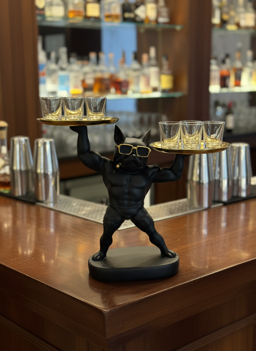 modern french bulldog butler tray with gold plates – stylish home decor figurine decorative showpiece 30.48 cm (resin, black) modern french bulldog butler tray with gold plates – stylish home decor figurine decorative showpiece 30.48 cm (resin, black)