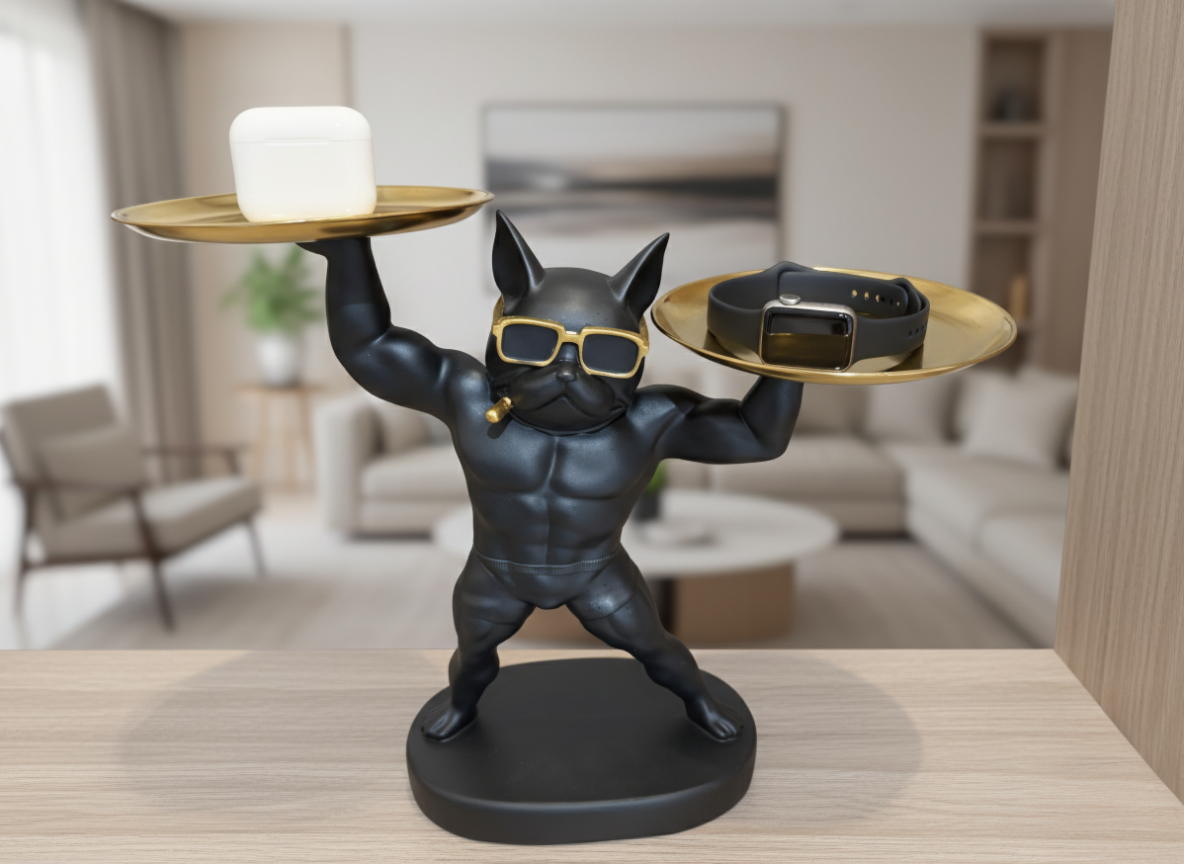 modern french bulldog butler tray with gold plates – stylish home decor figurine decorative showpiece 30.48 cm (resin, black) modern french bulldog butler tray with gold plates – stylish home decor figurine decorative showpiece 30.48 cm (resin, black)