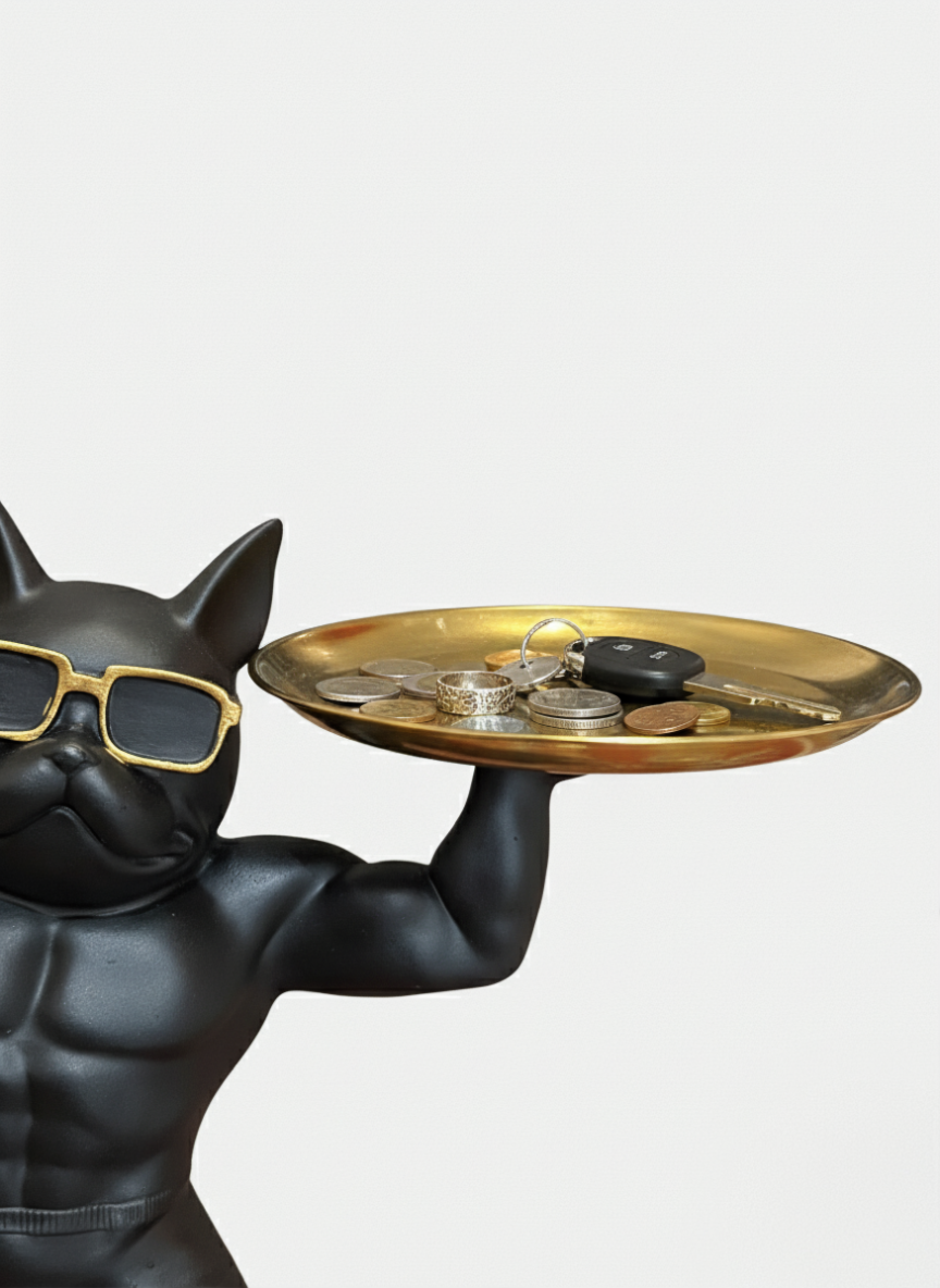 modern french bulldog butler tray with gold plates – stylish home decor figurine decorative showpiece 30.48 cm (resin, black) modern french bulldog butler tray with gold plates – stylish home decor figurine decorative showpiece 30.48 cm (resin, black)