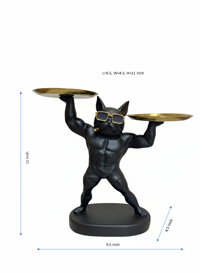 modern french bulldog butler tray with gold plates – stylish home decor figurine decorative showpiece 30.48 cm (resin, black) modern french bulldog butler tray with gold plates – stylish home decor figurine decorative showpiece 30.48 cm (resin, black)