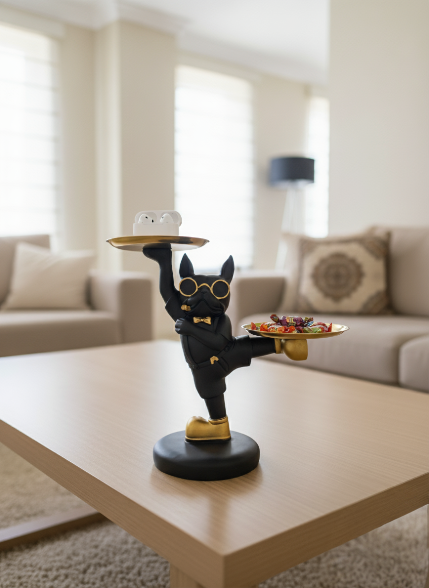 charming french bulldog butler figurine with gold trays – elegant home decor decorative showpiece 27.94 cm (resin, black, gold) charming french bulldog butler figurine with gold trays – elegant home decor decorative showpiece 27.94 cm (resin, black, gold)