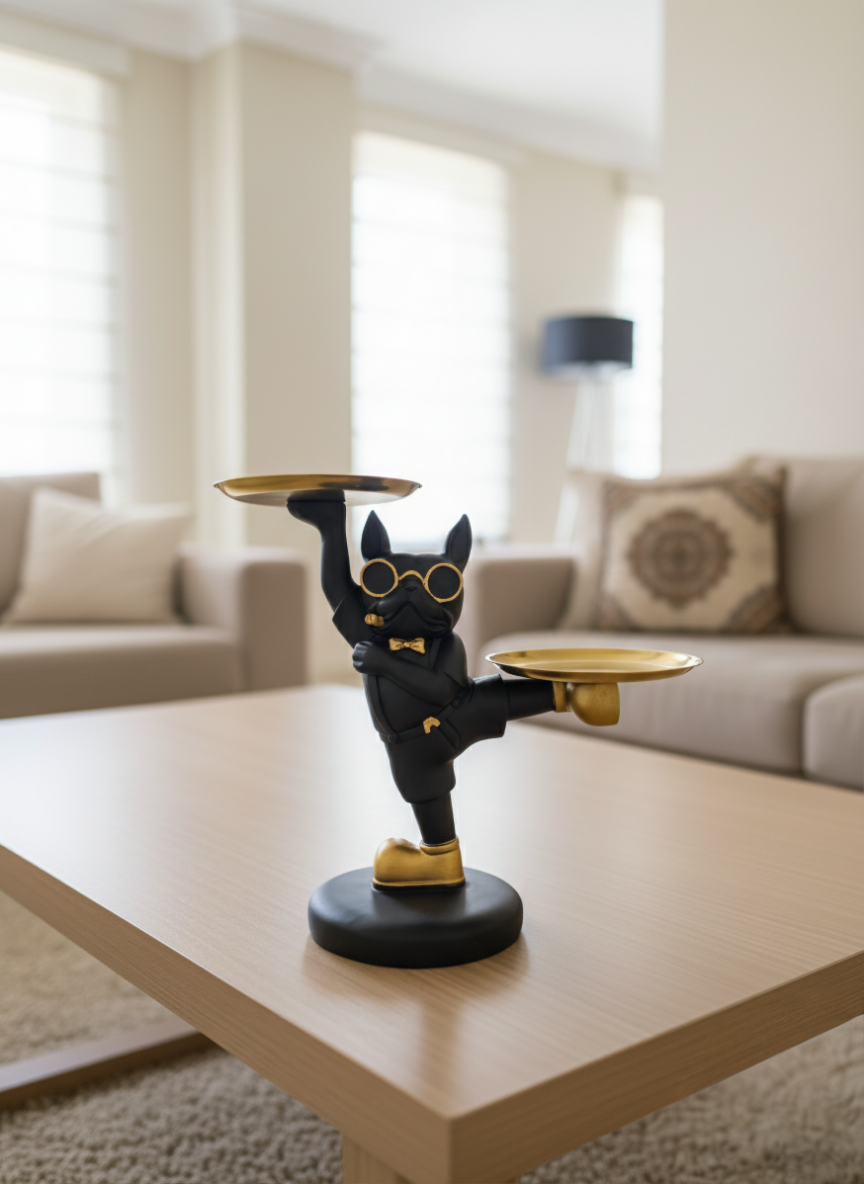 charming french bulldog butler figurine with gold trays – elegant home decor decorative showpiece 27.94 cm (resin, black, gold) charming french bulldog butler figurine with gold trays – elegant home decor decorative showpiece 27.94 cm (resin, black, gold)
