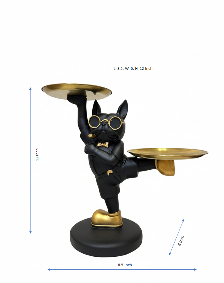 charming french bulldog butler figurine with gold trays – elegant home decor decorative showpiece 27.94 cm (resin, black, gold) charming french bulldog butler figurine with gold trays – elegant home decor decorative showpiece 27.94 cm (resin, black, gold)