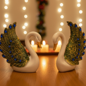 Home elegant duck pair showpiece home décor handcrafted ceramic figurines, set of 2 decorative showpiece 20.32 cm (resin, multicolor)