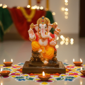 Home decorative jai ganesh resin idol for home, office, pooja room & gifting 7in decorative showpiece 16.51 cm (resin, multicolor, gold)