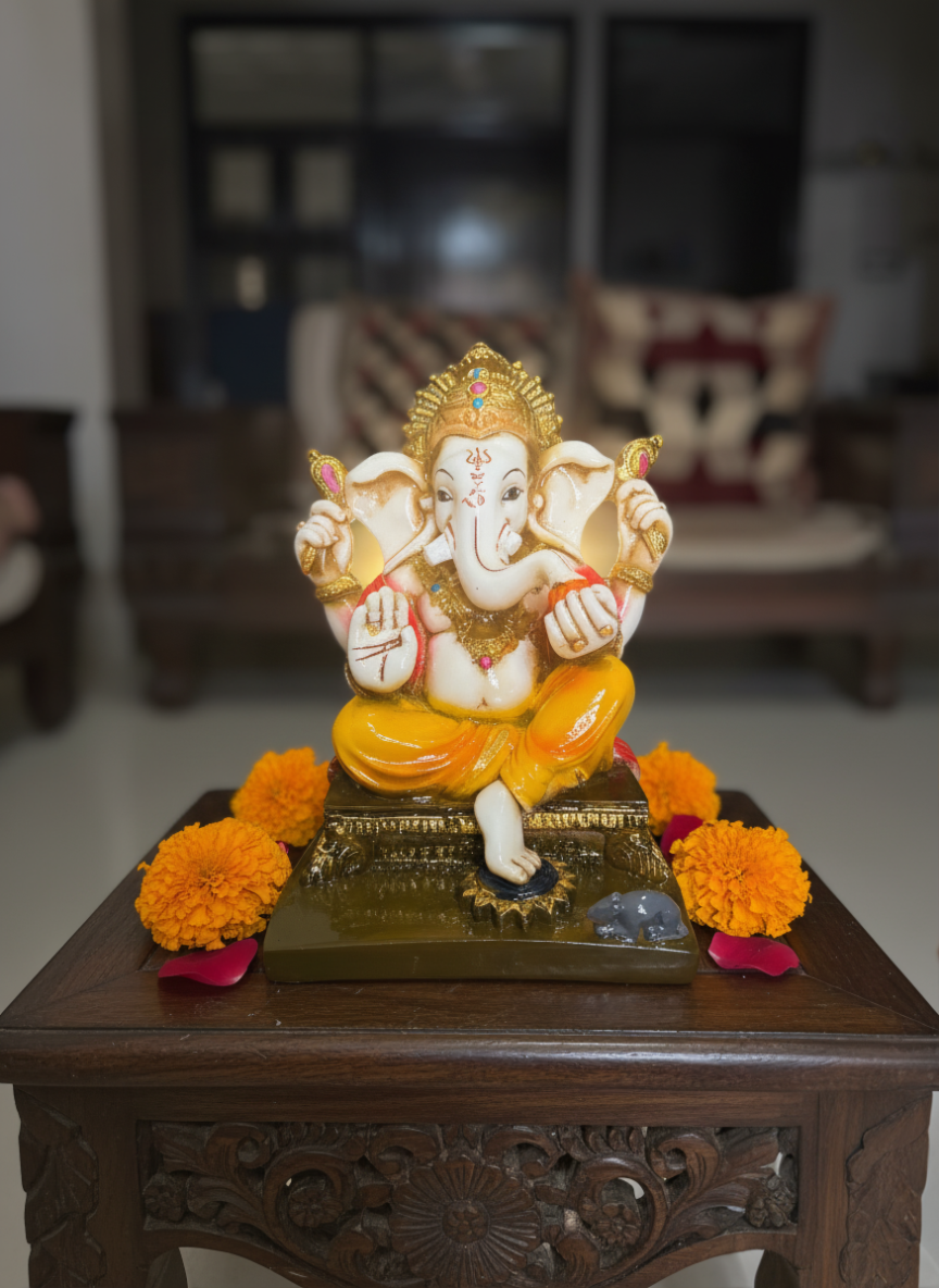 vinayaka ganesha idol for home decor, pooja room, mandir display & gifting 6.5in decorative showpiece 17.78 cm (resin, multicolor, white) vinayaka ganesha idol for home decor, pooja room, mandir display & gifting 6.5in decorative showpiece 17.78 cm (resin, multicolor, white)