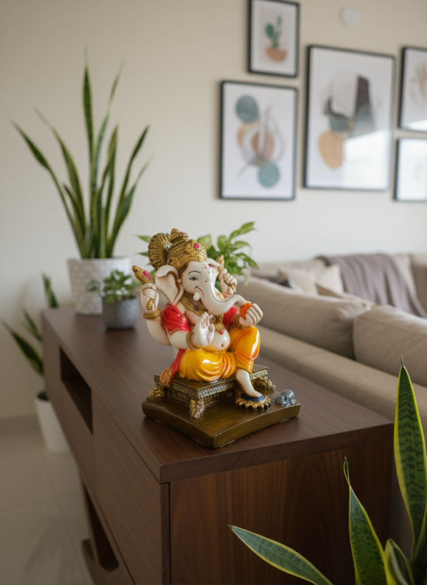 vinayaka ganesha idol for home decor, pooja room, mandir display & gifting 6.5in decorative showpiece 17.78 cm (resin, multicolor, white) vinayaka ganesha idol for home decor, pooja room, mandir display & gifting 6.5in decorative showpiece 17.78 cm (resin, multicolor, white)