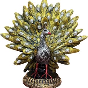 Home decorative golden peacock showpiece for home décor | elegant table ornament decorative showpiece 15 cm (resin, green, gold)