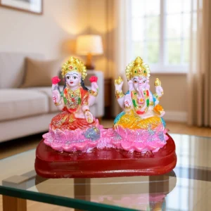 Home lakshmi ganesh idol for home temple, pooja room & diwali décor – 4.5 in decorative showpiece 11 cm (resin, multicolor, pink)