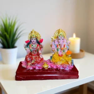 lakshmi ganesh idol for home temple, diwali pooja & décor – resin, 6.5 in decorative showpiece 11 cm (resin, multicolor, red)