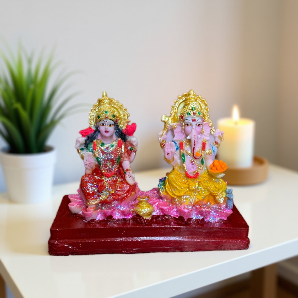 lakshmi ganesh idol for home temple, diwali pooja & décor – resin, 6.5 in decorative showpiece 11 cm (resin, multicolor, red) lakshmi ganesh idol for home temple, diwali pooja & décor – resin, 6.5 in decorative showpiece 11 cm (resin, multicolor, red)