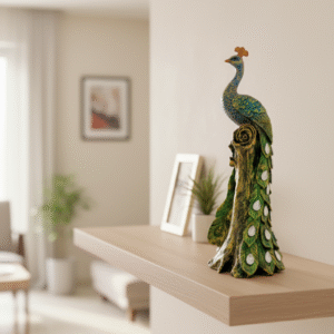 Home handcrafted resin peacock showpiece with crystals for home décor decorative showpiece 33.02 cm (resin, green, multicolor)