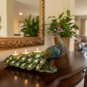 Home beautiful green & grey resin peacock figurine for living room home décor decorative showpiece 33.02 cm (resin, grey, green)