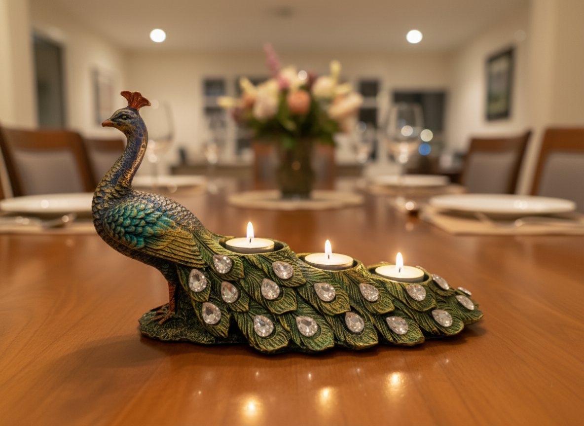 beautiful green & grey resin peacock figurine for living room home décor decorative showpiece 33.02 cm (resin, grey, green) beautiful green & grey resin peacock figurine for living room home décor decorative showpiece 33.02 cm (resin, grey, green)