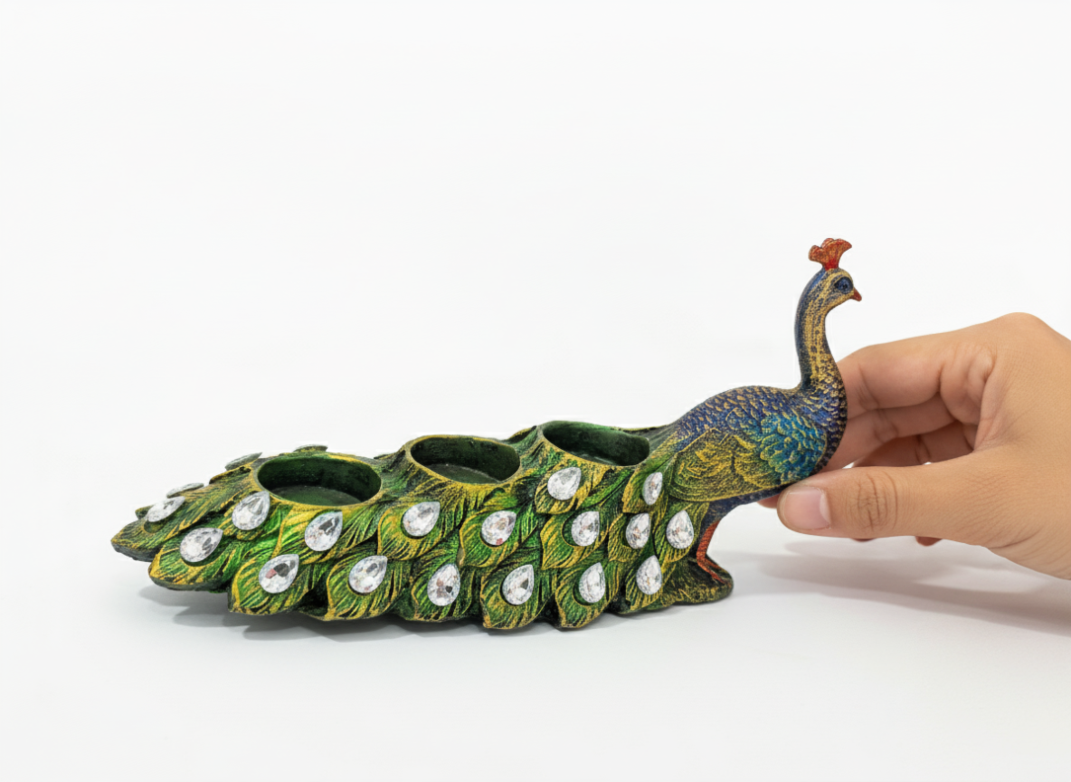 beautiful green & grey resin peacock figurine for living room home décor decorative showpiece 33.02 cm (resin, grey, green) beautiful green & grey resin peacock figurine for living room home décor decorative showpiece 33.02 cm (resin, grey, green)