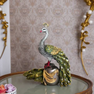 Home 15 cm decorative peacock showpiece – elegant hand painted resin figurine with intricate feather detailing, perfect for home decor, office desk, and gift
