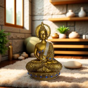 Home divine buddha idol meditation pose for home, office, temple & spiritual gifting decorative showpiece 15 cm (ceramic, gold, silver)