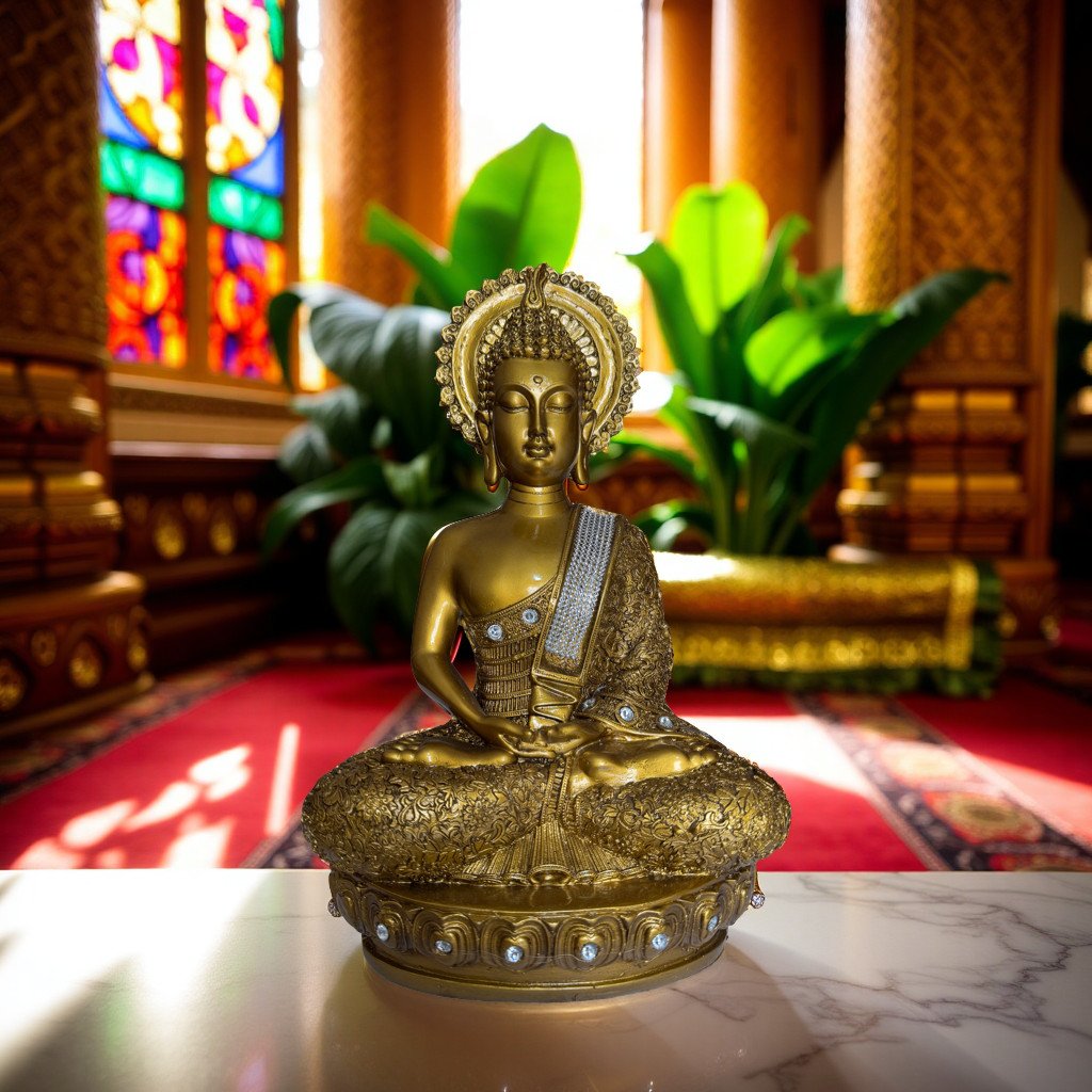 serene buddha figurine for spiritual decor, meditation & peaceful living spaces decorative showpiece 15 cm (ceramic, gold) serene buddha figurine for spiritual decor, meditation & peaceful living spaces decorative showpiece 15 cm (ceramic, gold)